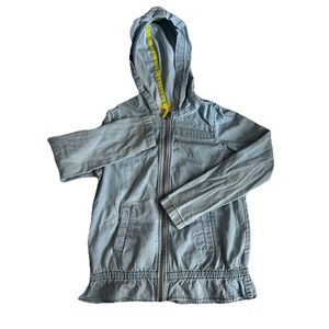 Cat & Jack Girl's Hooded Light Wash Blue Denim Zip-Up Chambray Jacket Medium 7/8